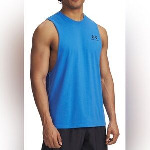 NWT! Mens Under Armour Left Chest Cut Off Tank Top Size Large - Blue Workout Top